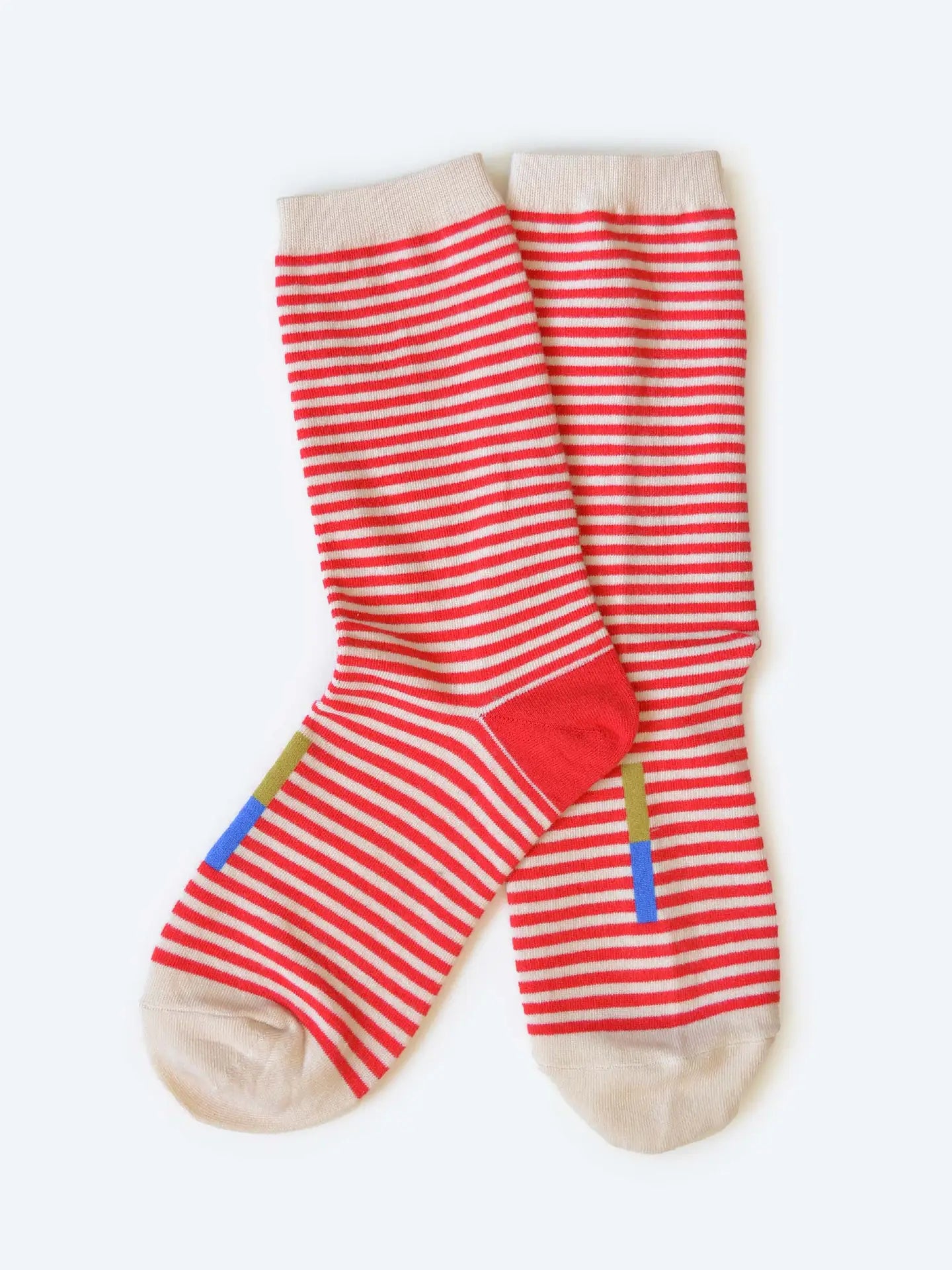 Cole Thin Stripe Crew Socks - Poppy