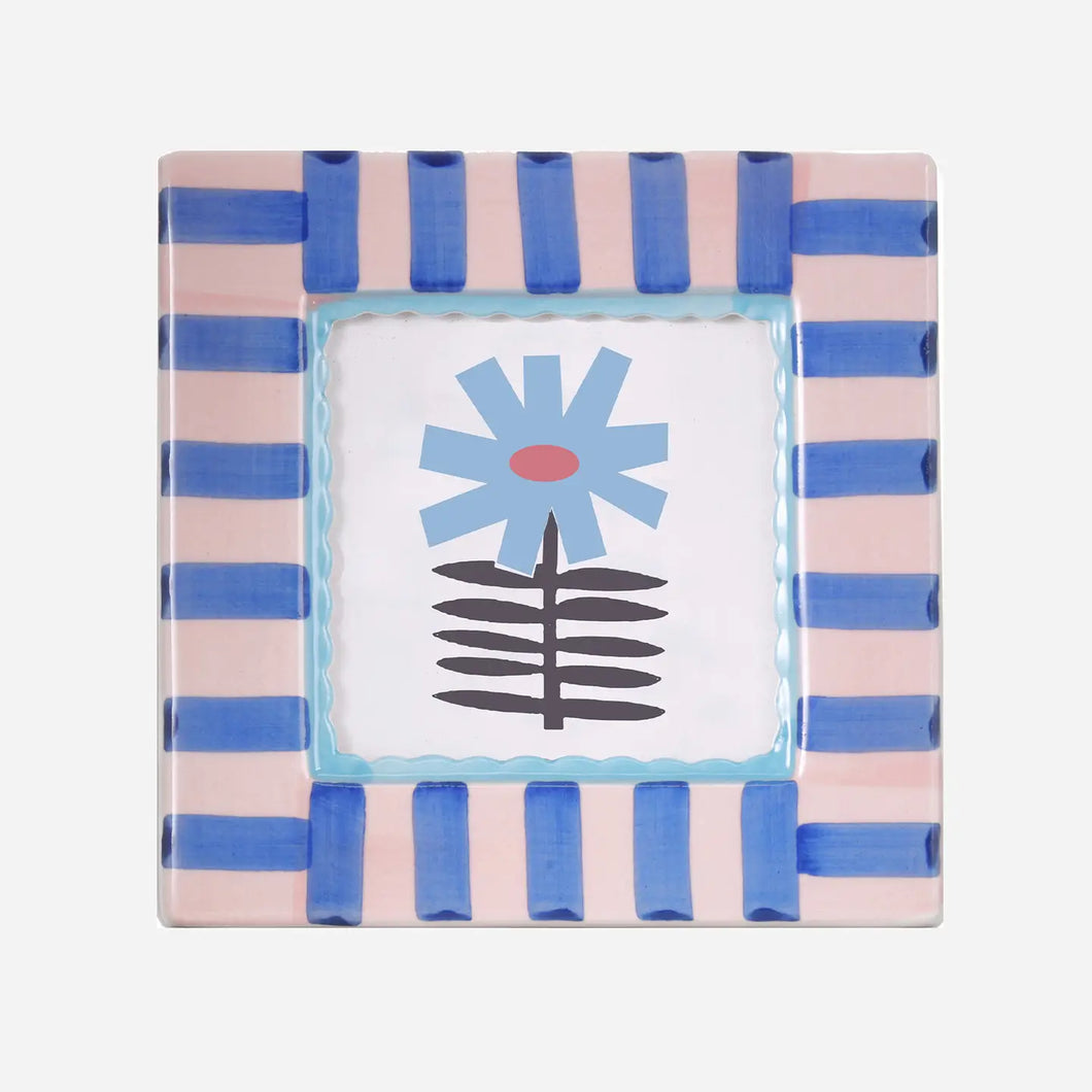 Hand-Painted Ceramic Photo Frame - Blue Stripe