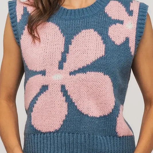 Floral Sweater Vest - Blue