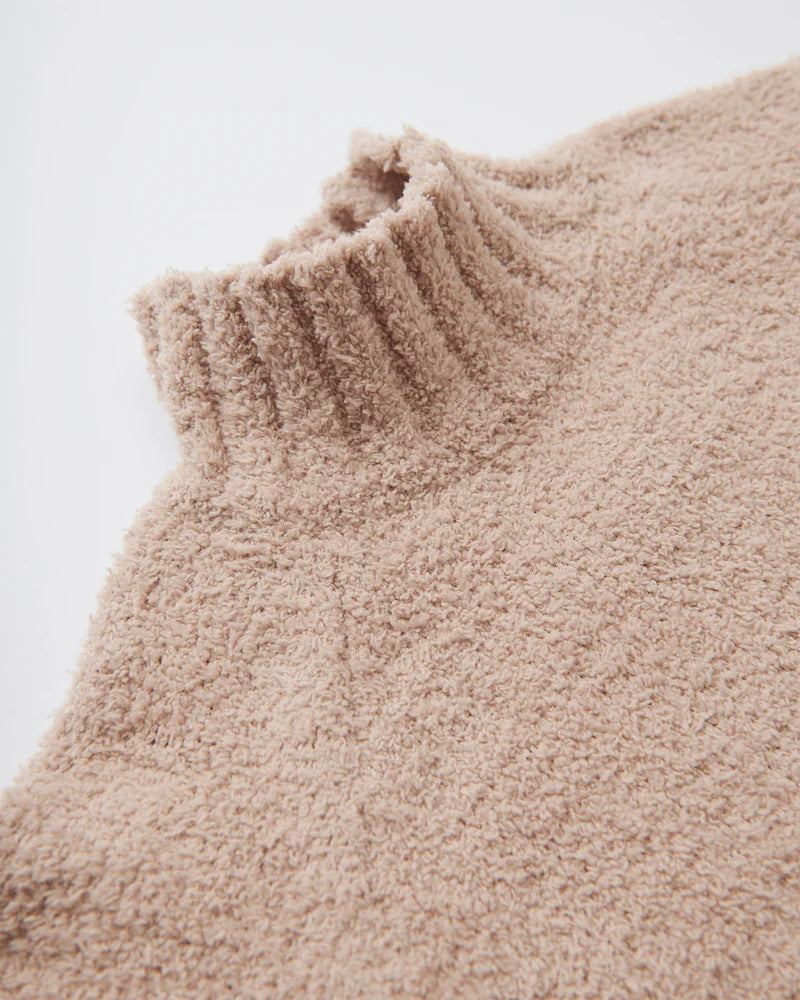 Fuzzy Boxy Mock Neck Sweater - Pecan