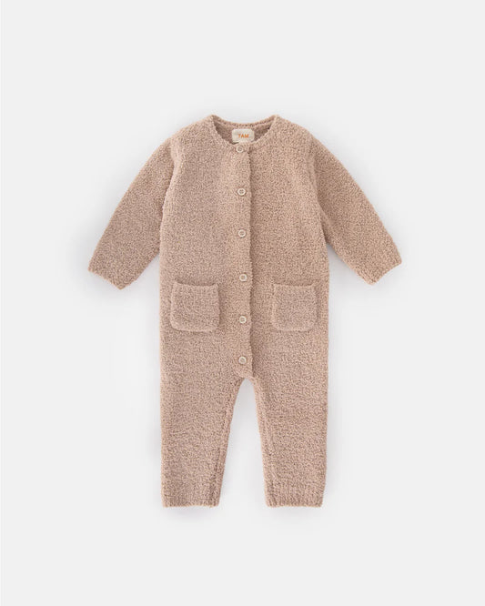 Long Sleeve Fuzzy Jumpsuit - Pecan