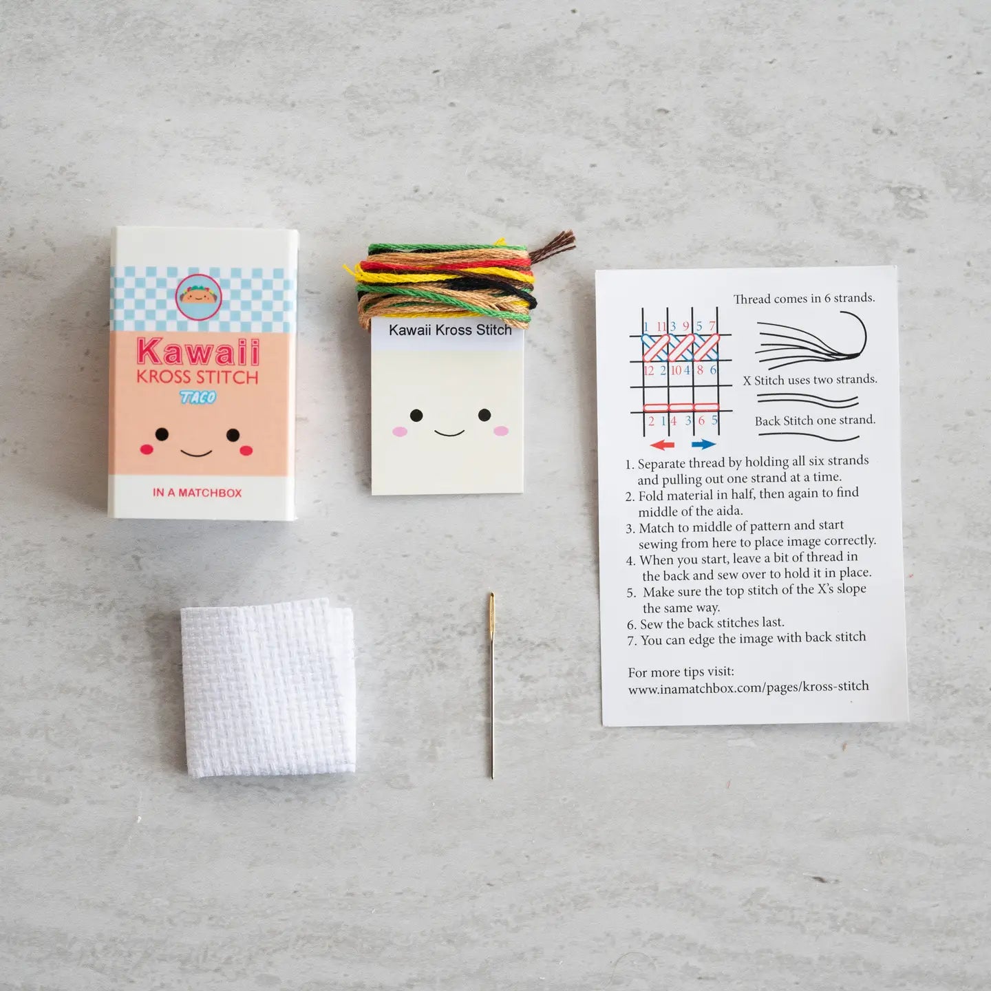 Kawaii Taco Mini Cross Stitch Kit in A Matchbox