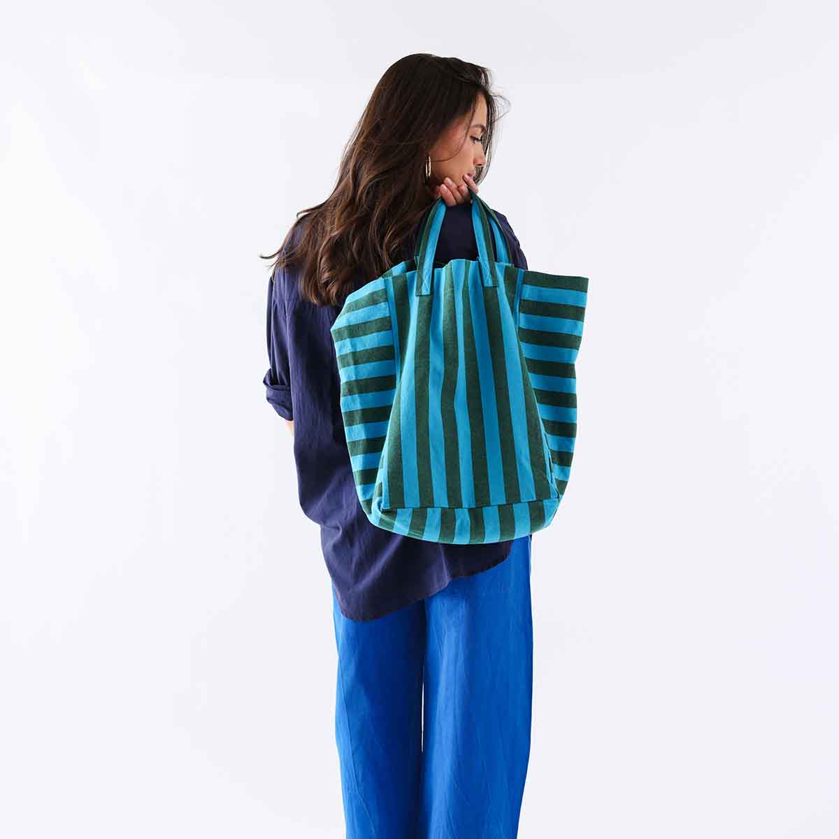 Elisabeth Tote Bag Stripes - Turquoise/Olive
