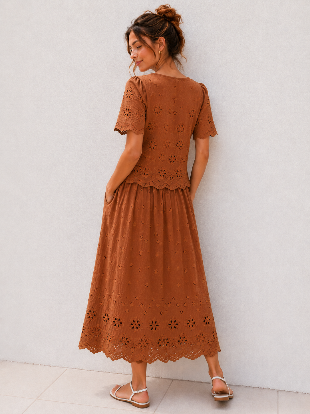 Eyelet Maxi Skirt - Brown