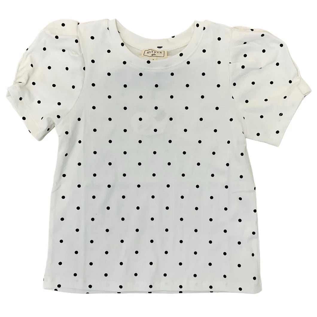 Girls White/ Black Polka Dot Top