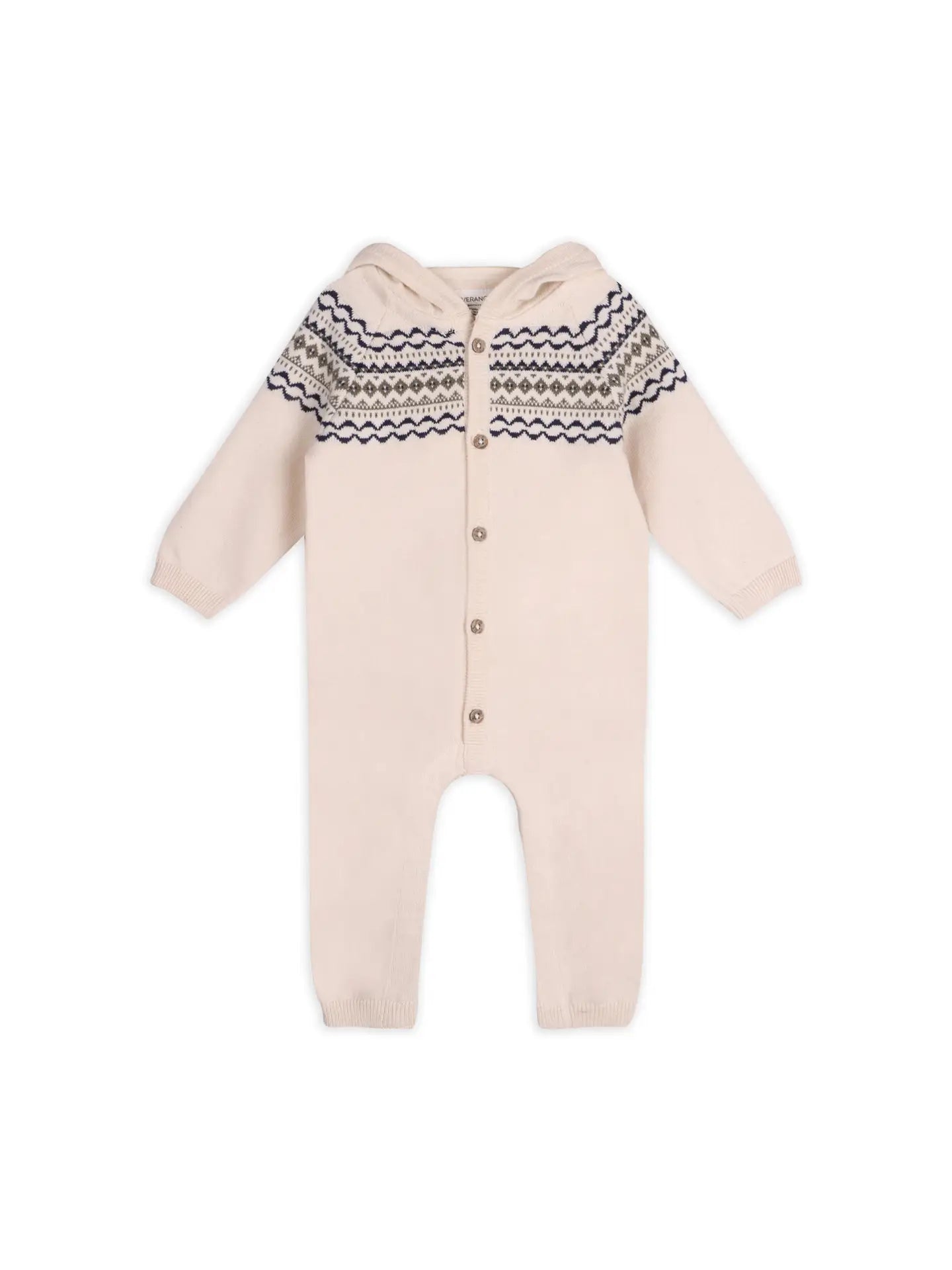 Fair Isle Jacquard Sweater Knit Baby Hooded Jumpsuit