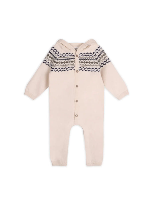 Fair Isle Jacquard Sweater Knit Baby Hooded Jumpsuit