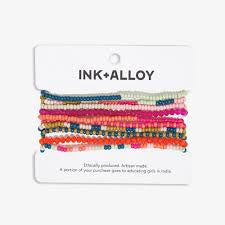 Sage Mixed Stripe Beaded 10 Strand stretch bracelets Rainbow