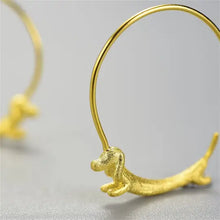 Load image into Gallery viewer, Cute Gold Dachshund Dog Hoop Earrings
