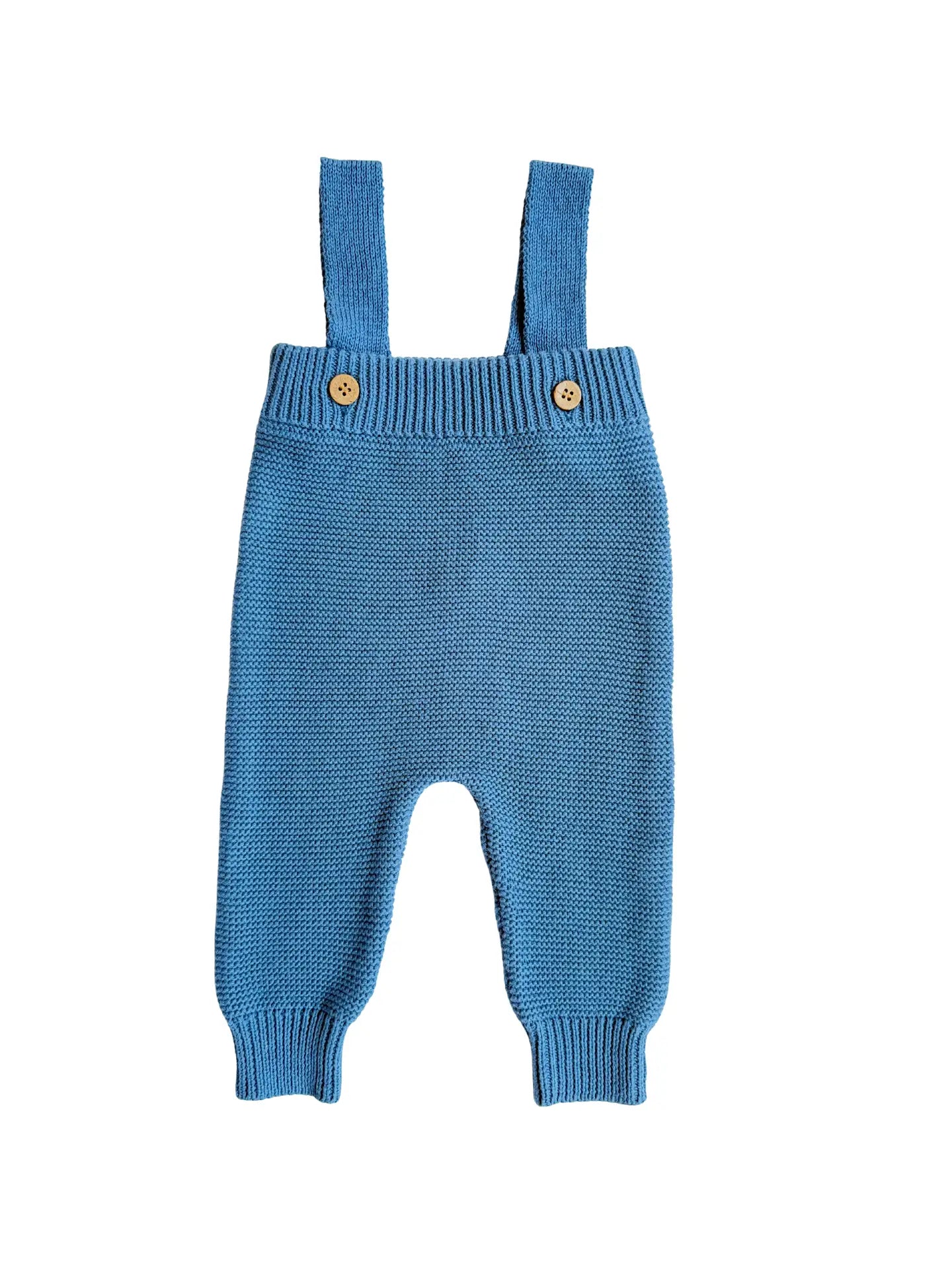 High-Waisted Knit Suspenders - Denim Blue