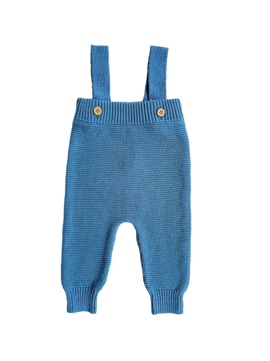 High-Waisted Knit Suspenders - Denim Blue