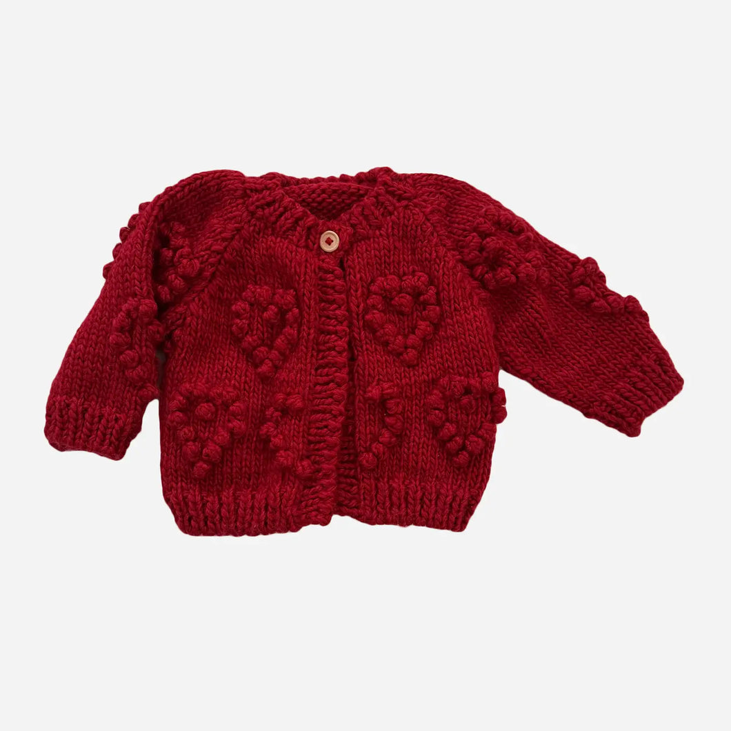 Heart Popcorn Cardigan - Red