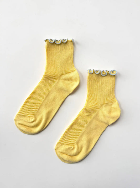 The Petite Ruffled Modal Socks - Butter/Baby Blue