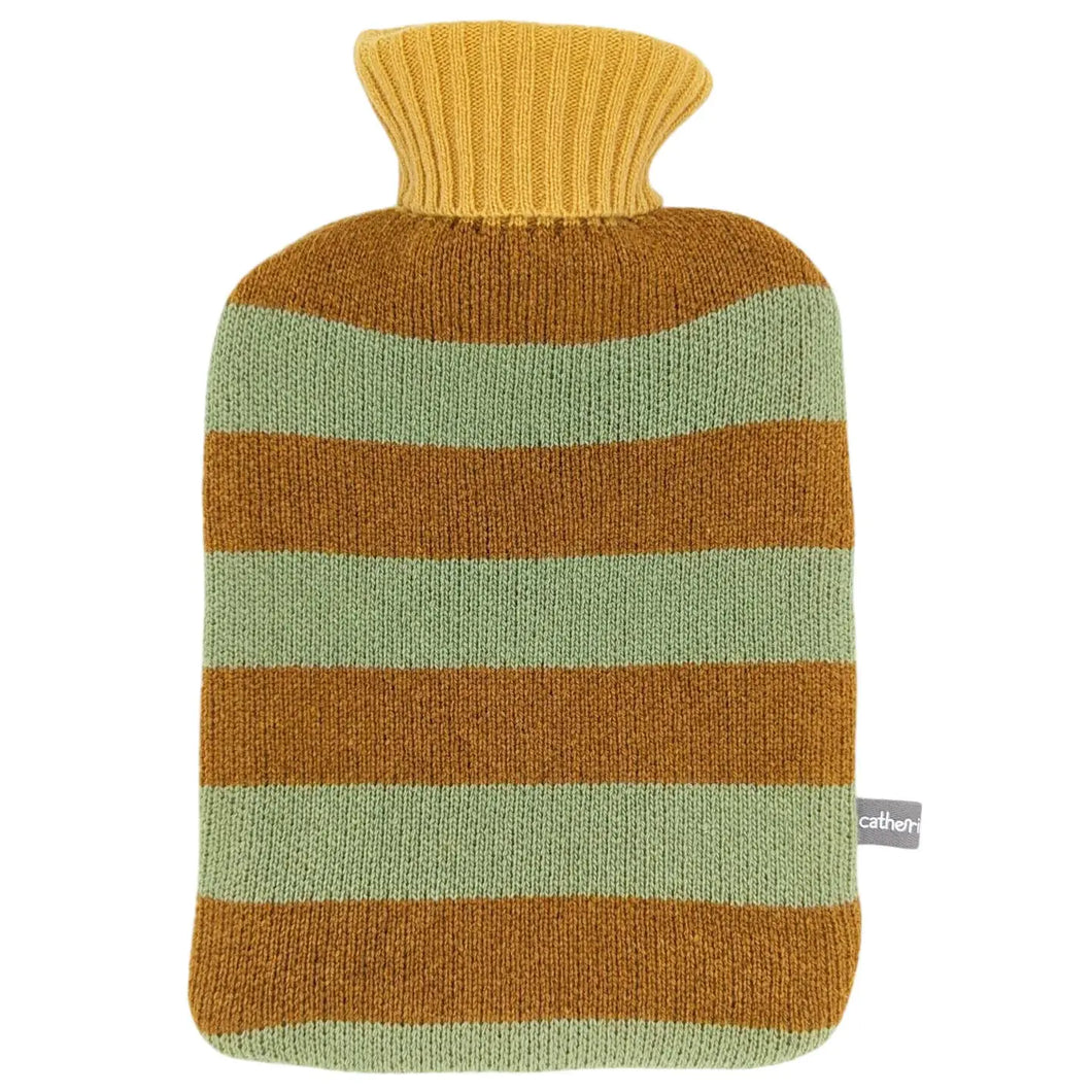 Lambswool Hot Water Bottle Covers & Bottles - Mustard/Mint