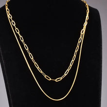 Load image into Gallery viewer, 18K Gold Plated Double Layer Necklace, Paperclip Necklace
