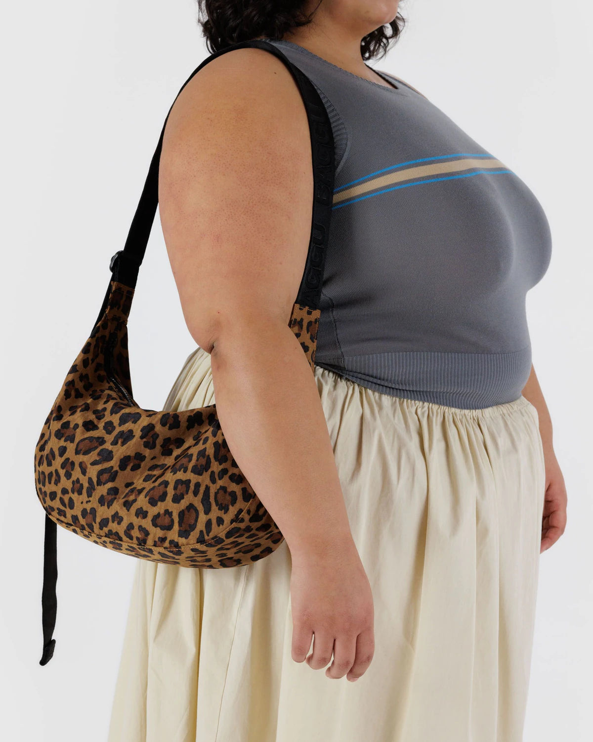 Medium Nylon Baggu Crescent Bag - Leopard