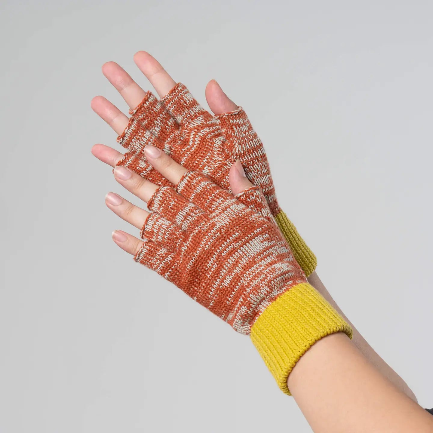 Colorblock Fingerless Gloves - Jade/Rust