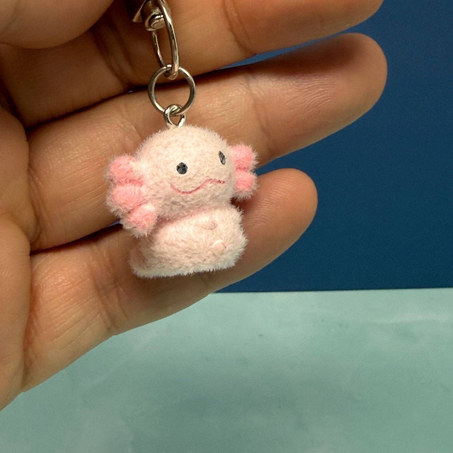 Axolotl Flocked Keychain – Cute Pink Plush Bag Charm