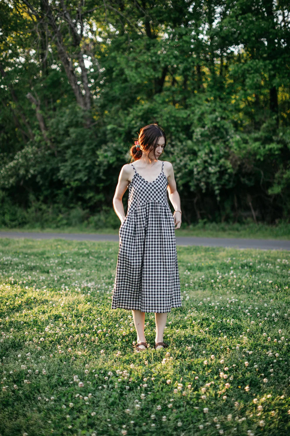 Linen Dress - Black + White Gingham