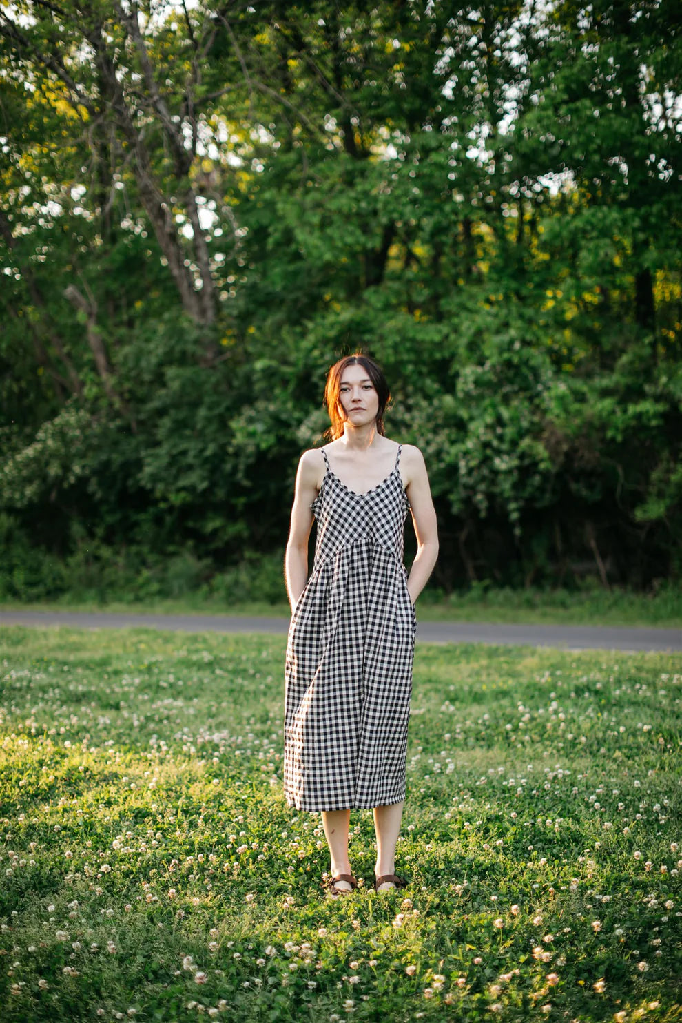 Linen Dress - Black + White Gingham