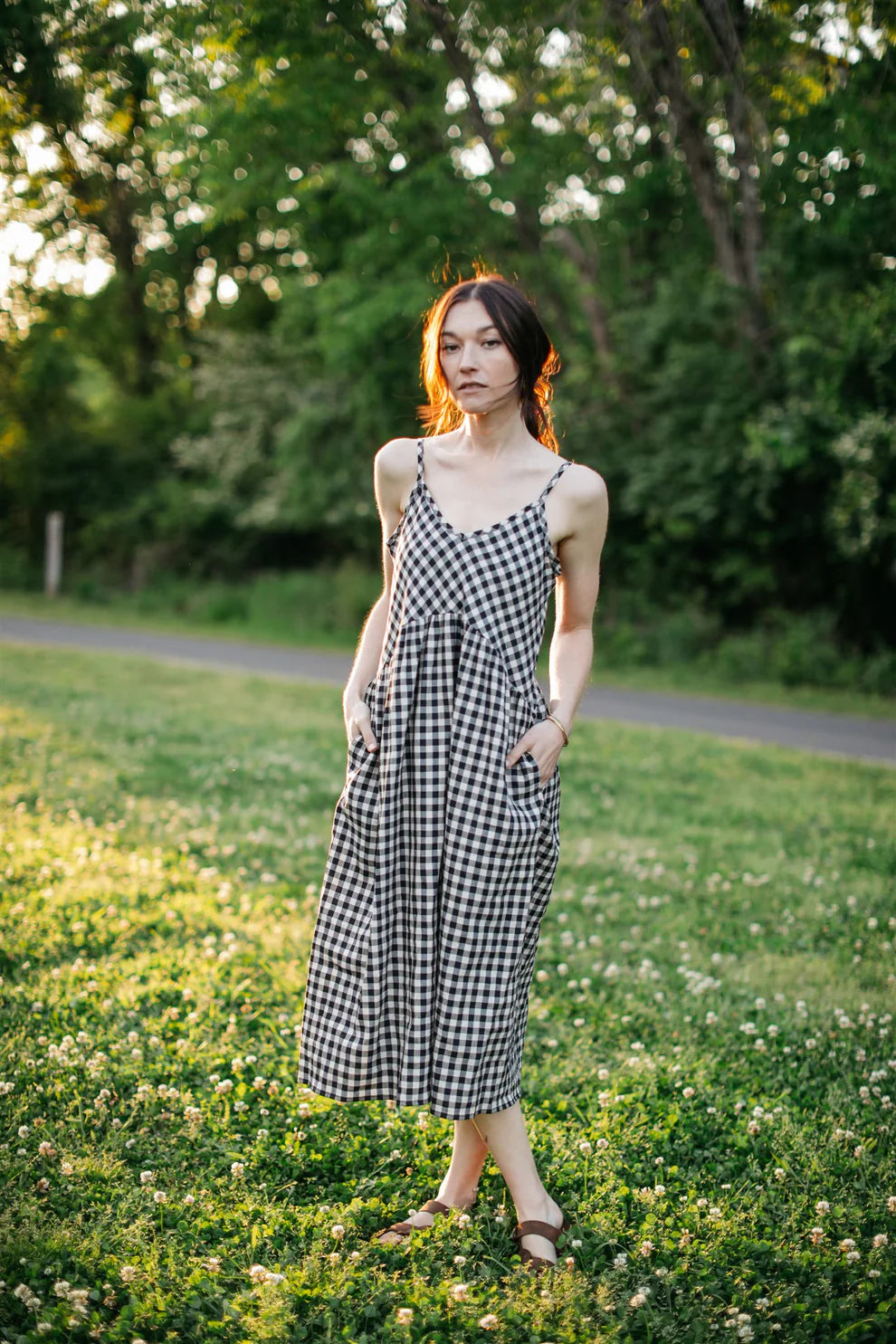 Linen Dress - Black + White Gingham