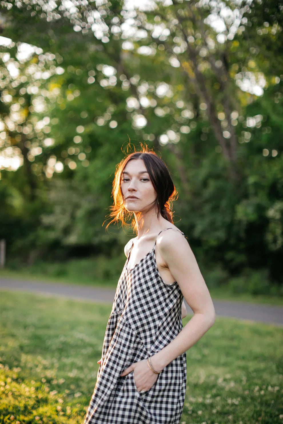 Linen Dress - Black + White Gingham
