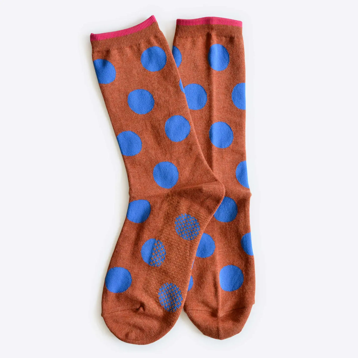 Polka Dot Crew Socks - Brown/Blue