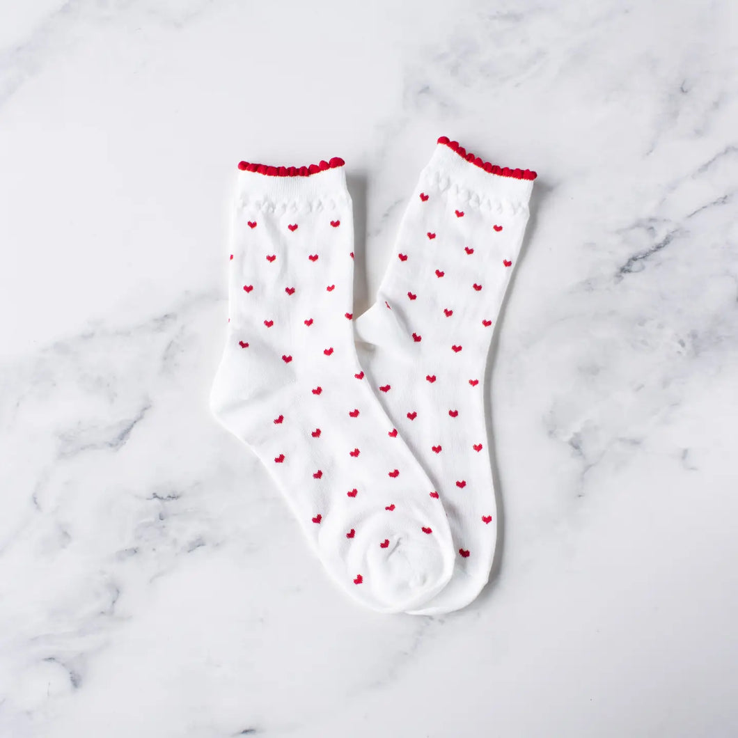 Always Lovely Heart Socks - White/Red