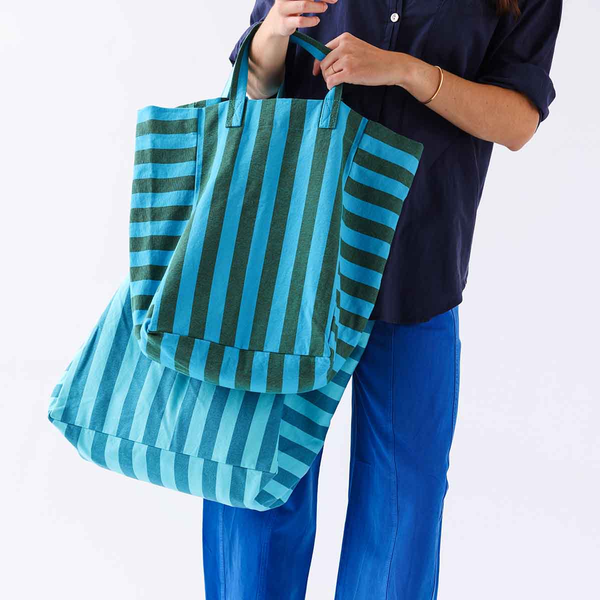 Elisabeth Tote Bag Stripes - Turquoise/Olive