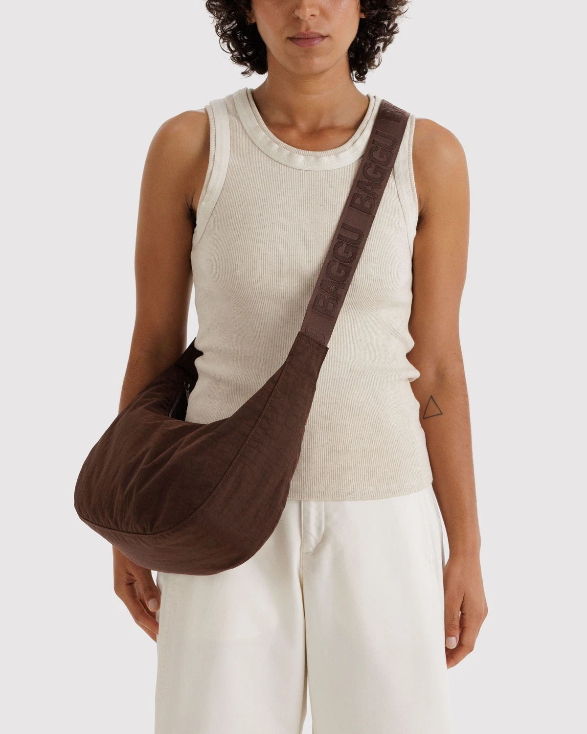 Medium Nylon Baggu Crescent Bag - Coffee