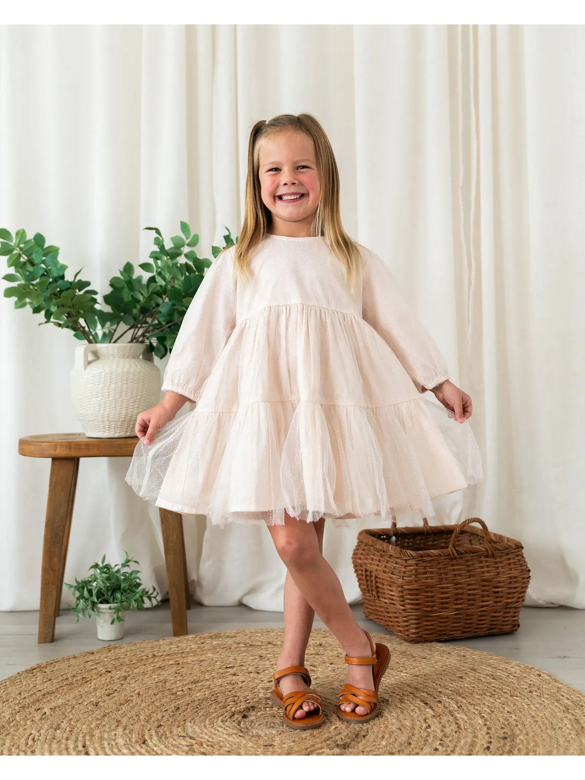 Gabrielle Dotted Tutu Layered Dress - Blush Pink (Organic)