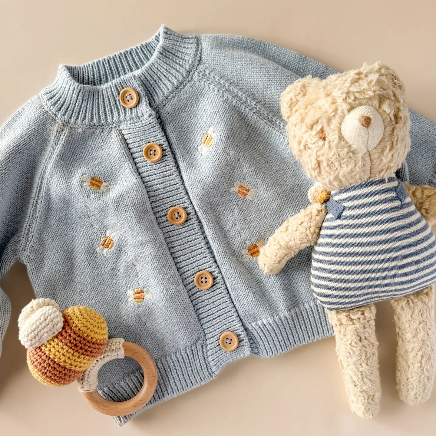 Embroidered Cotton Bee Cardigan Sweater