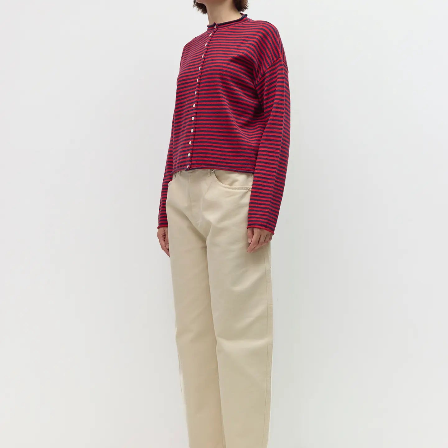 The Elisa Striped Cardigan - Navy/Red