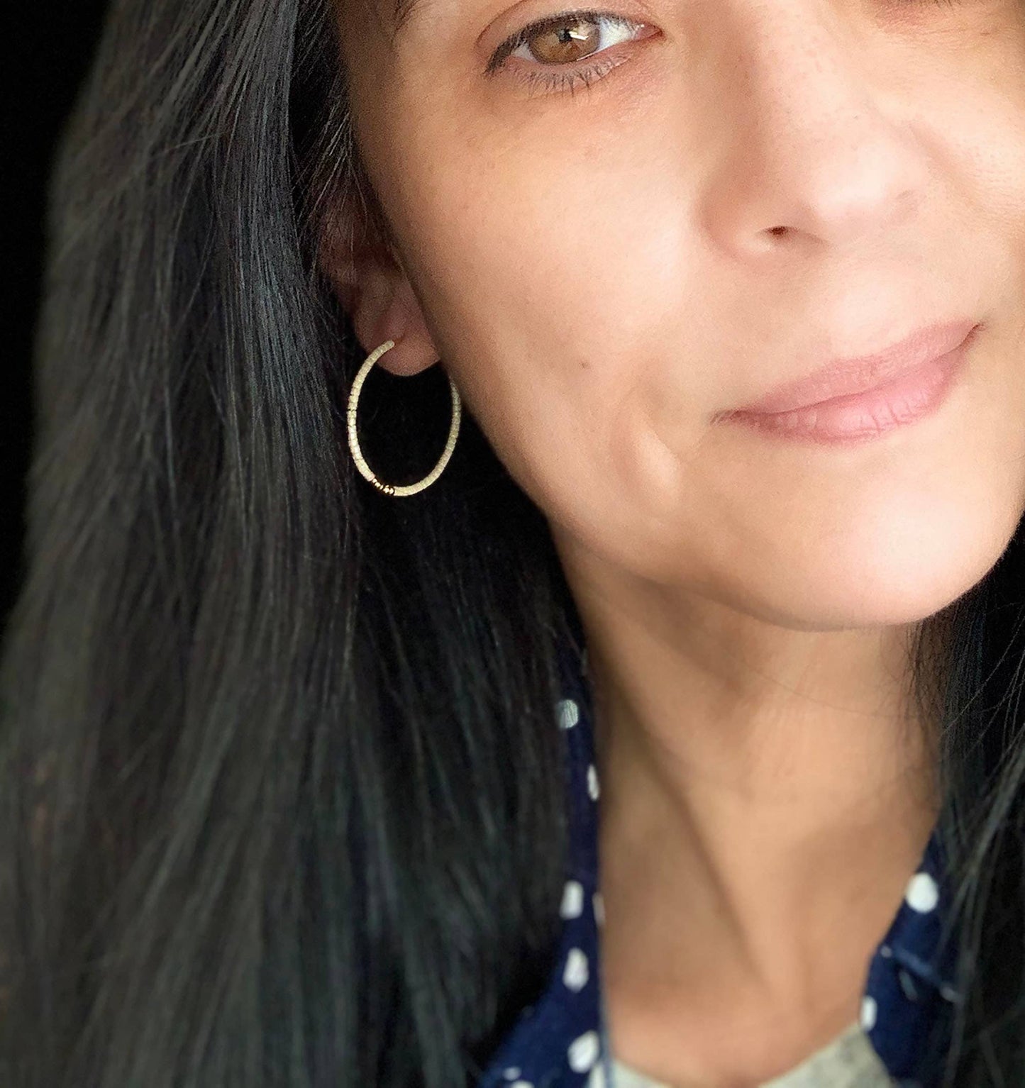 Cream and Gold Hoops | Beaded Hoop Earrings