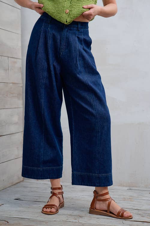 Wide Leg Cropped Denim Pants