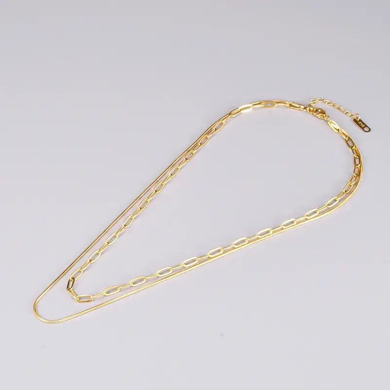 18K Gold Plated Double Layer Necklace, Paperclip Necklace