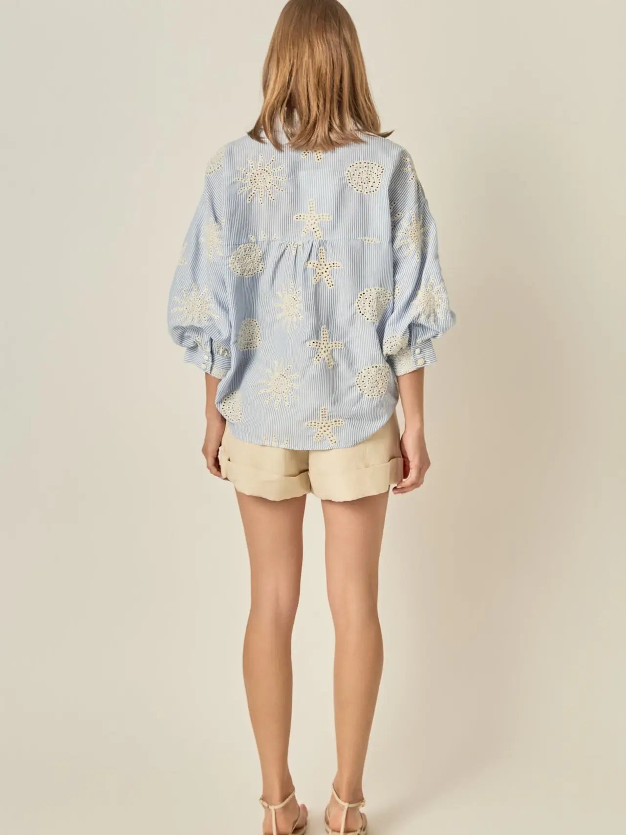 Striped Embroidery Sleeve Shirt