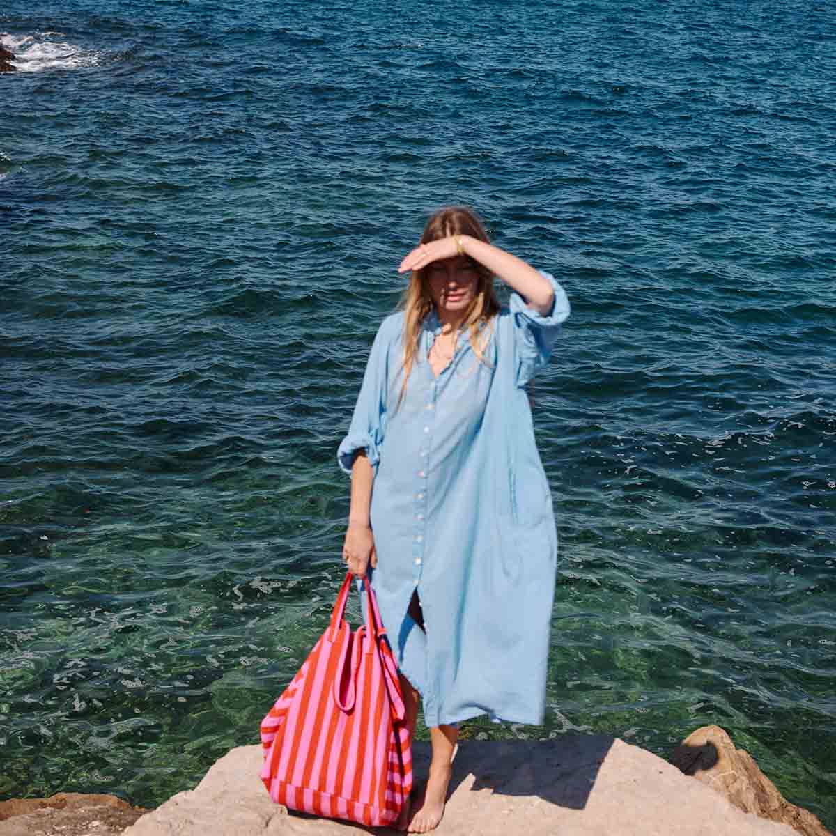 ELISA TOTE BAG STRIPES ORCHID/ TOMATO