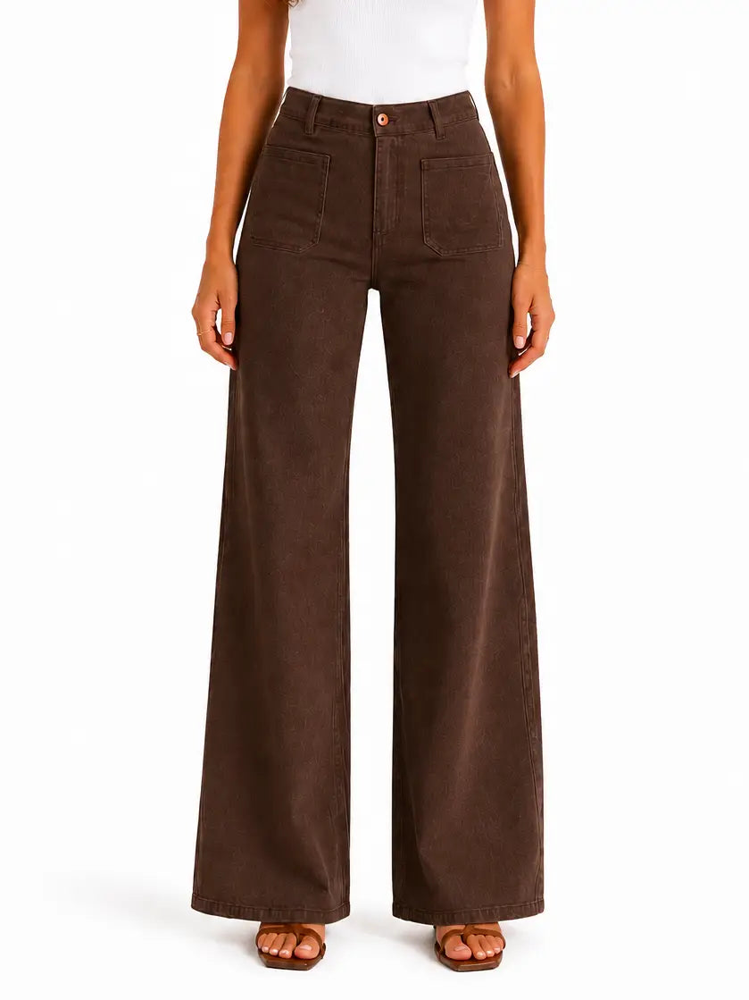 Luxe Wide Leg Jean w/ Patch Pockets - Espresso
