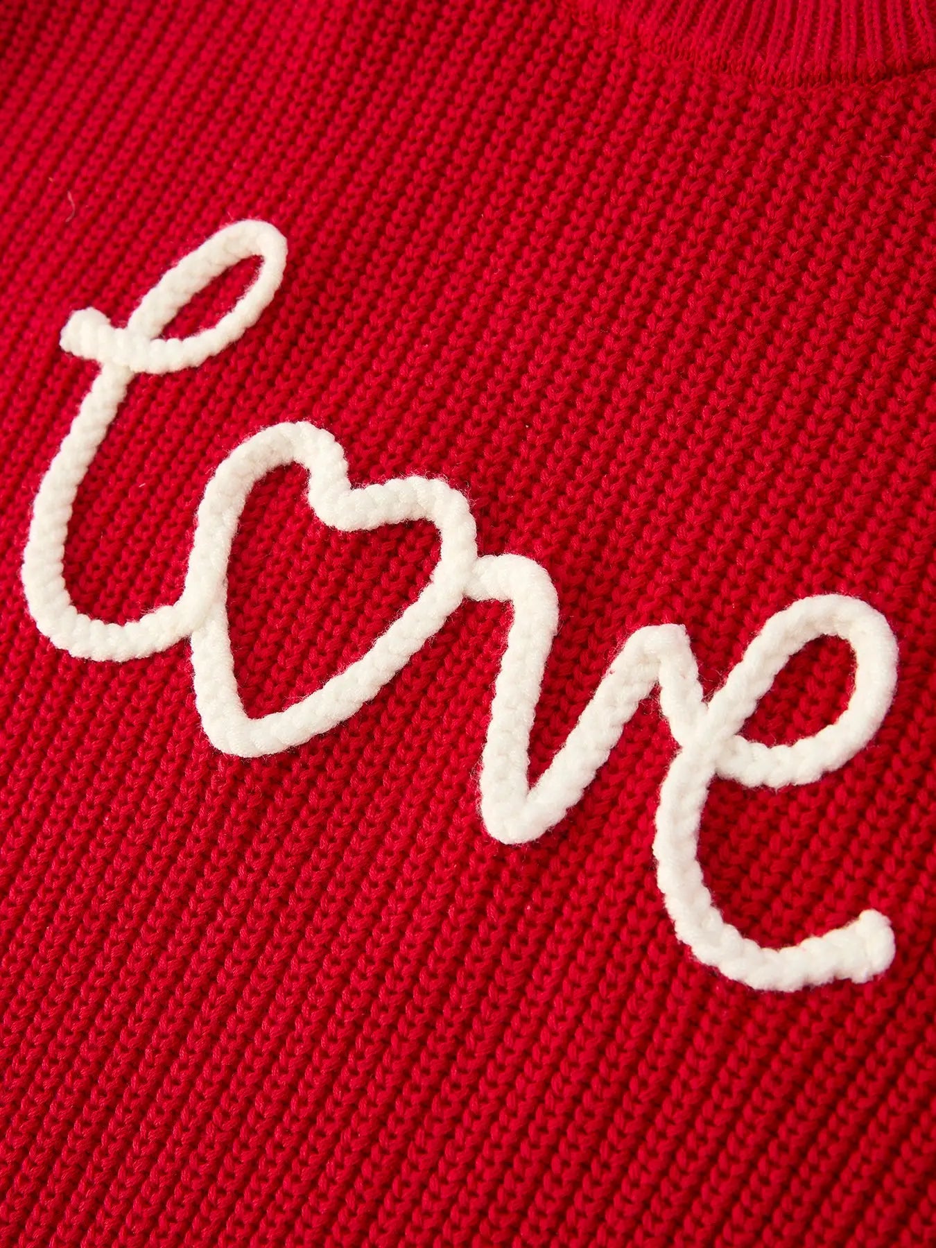Red Knit Sweater "Love" Embroidery