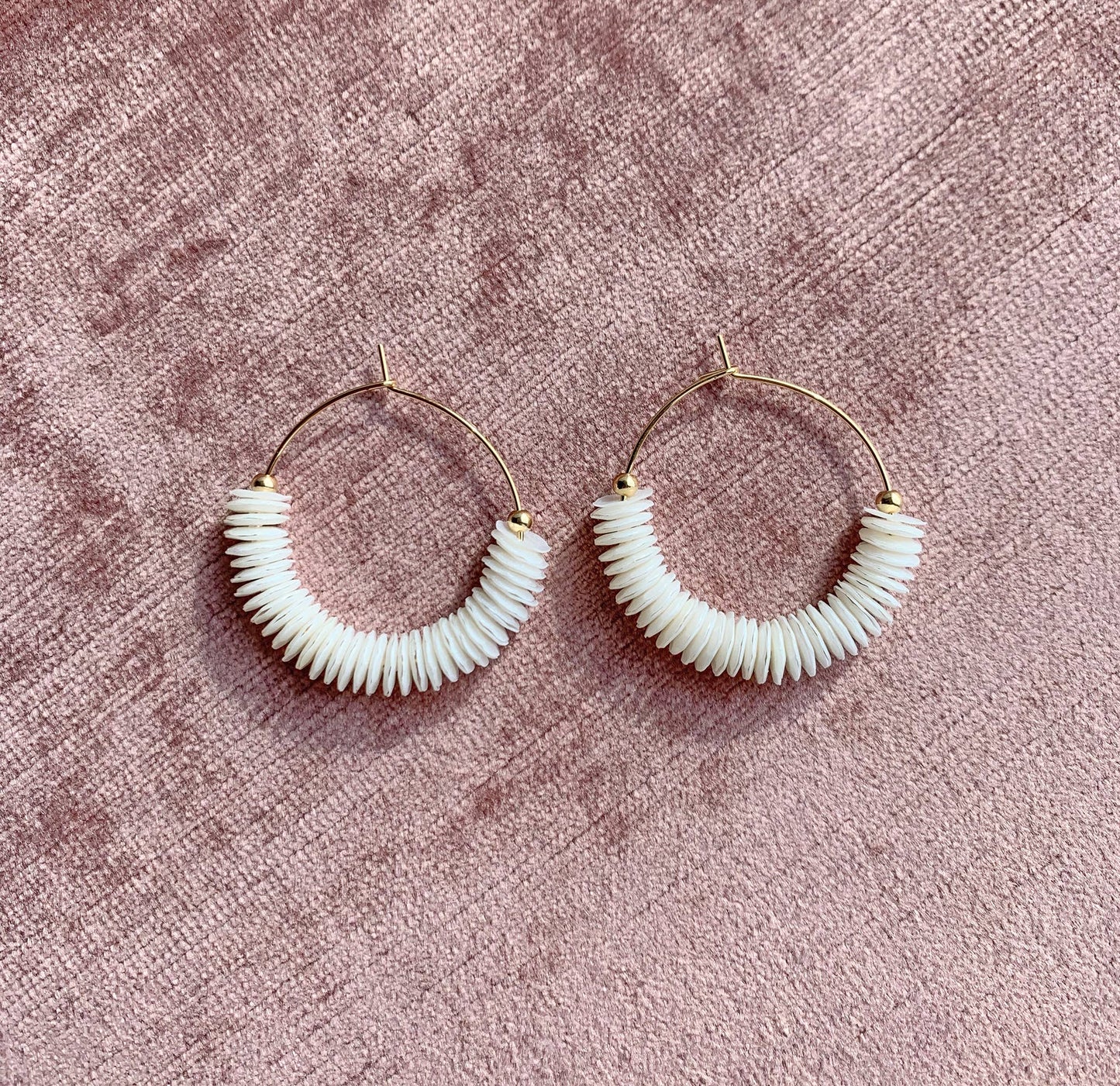 Pearlized White Sequin Hoops