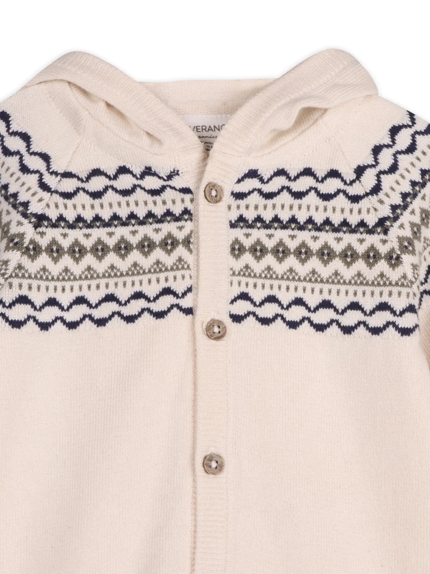 Fair Isle Jacquard Sweater Knit Baby Hooded Jumpsuit