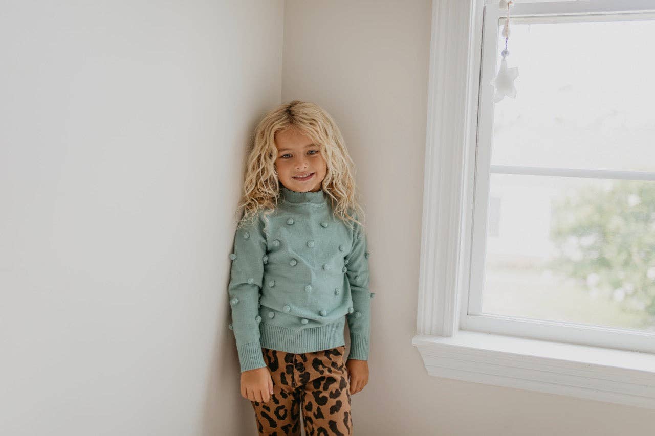 Kids Pom Pom Scalloped Neck Sweater