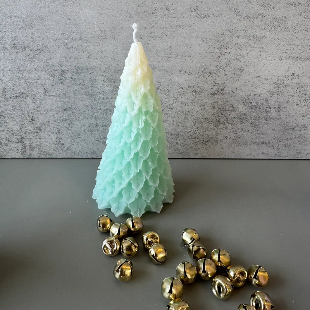 Frosty Retro Style Holiday Tree Candle - Sea Green
