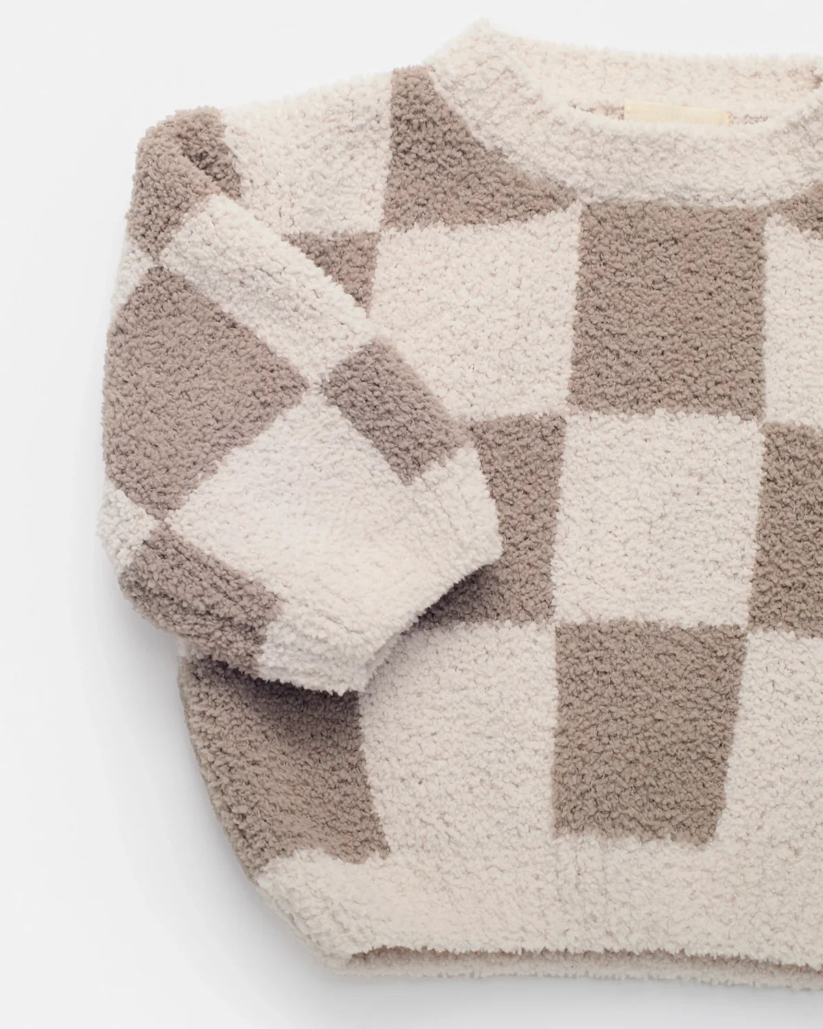 Boxy Sweater - Fuzzy Checkers Ecru & Taupe