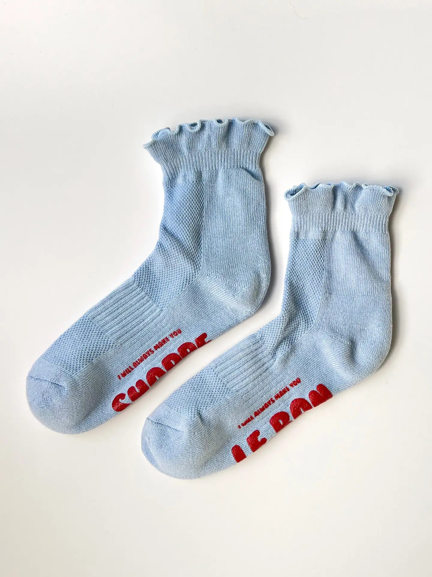 Ruffled Hugger Crew Socks - Periwinkle/Red
