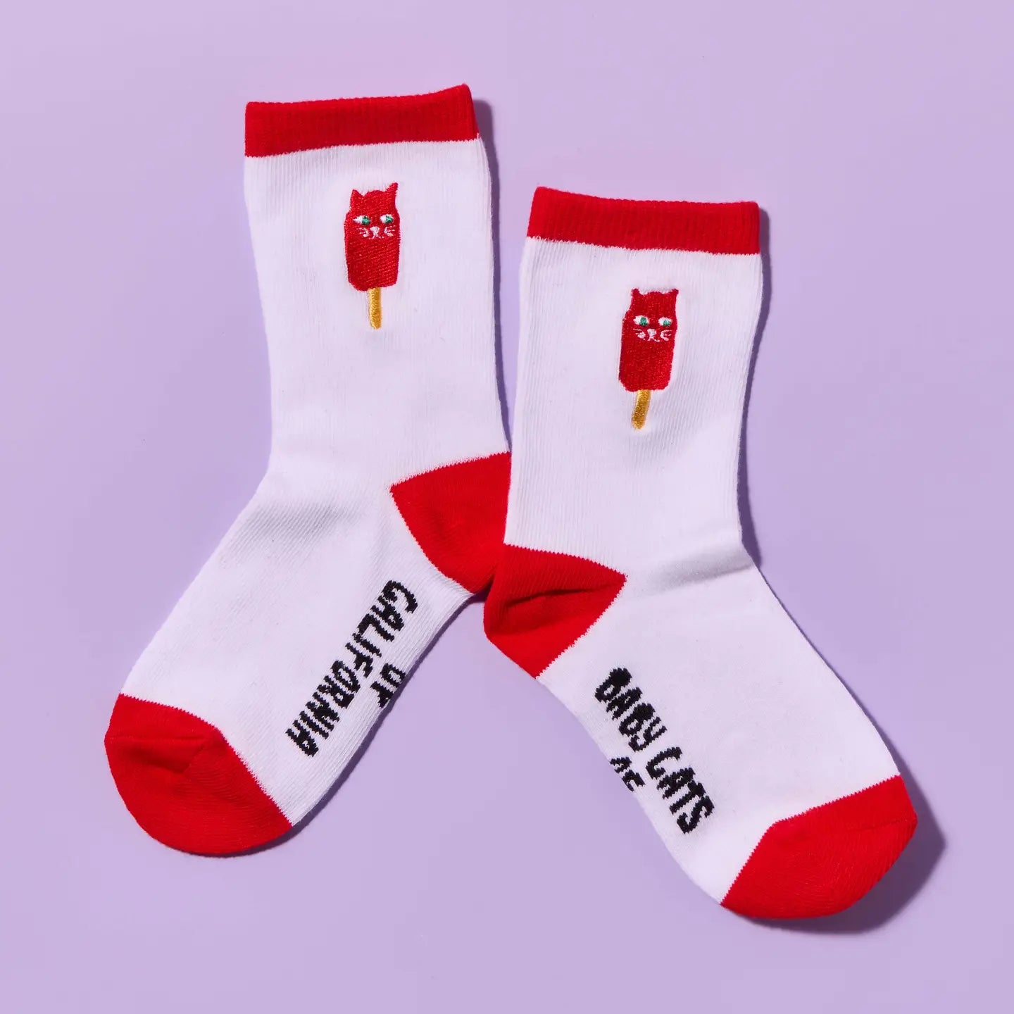 Kids Embroidered Cat Popsicle Socks - Red Catsicle