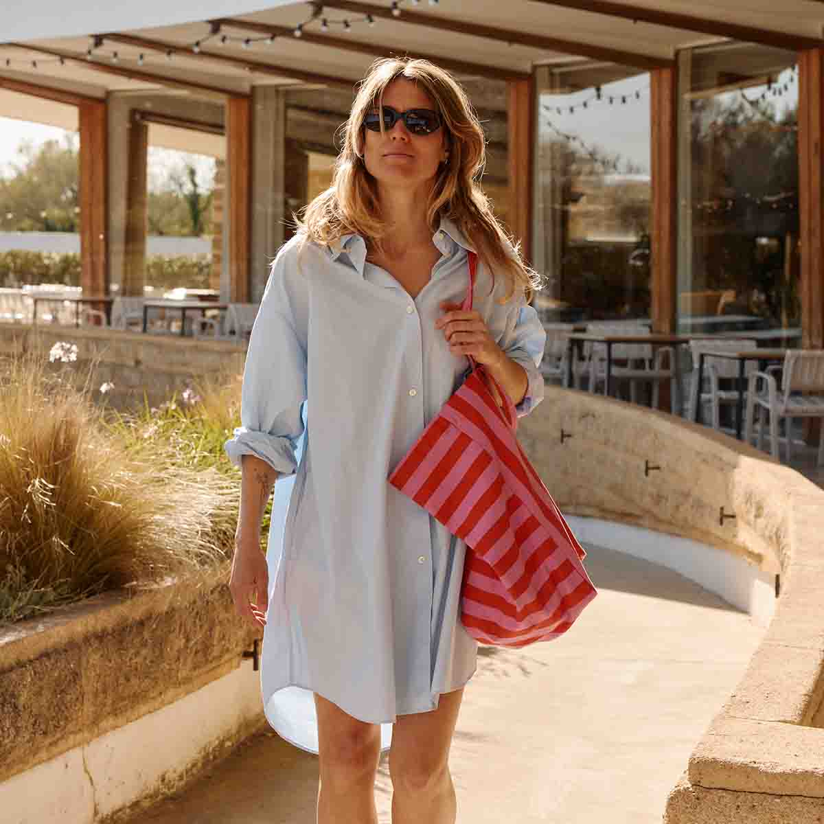 ELISA TOTE BAG STRIPES ORCHID/ TOMATO