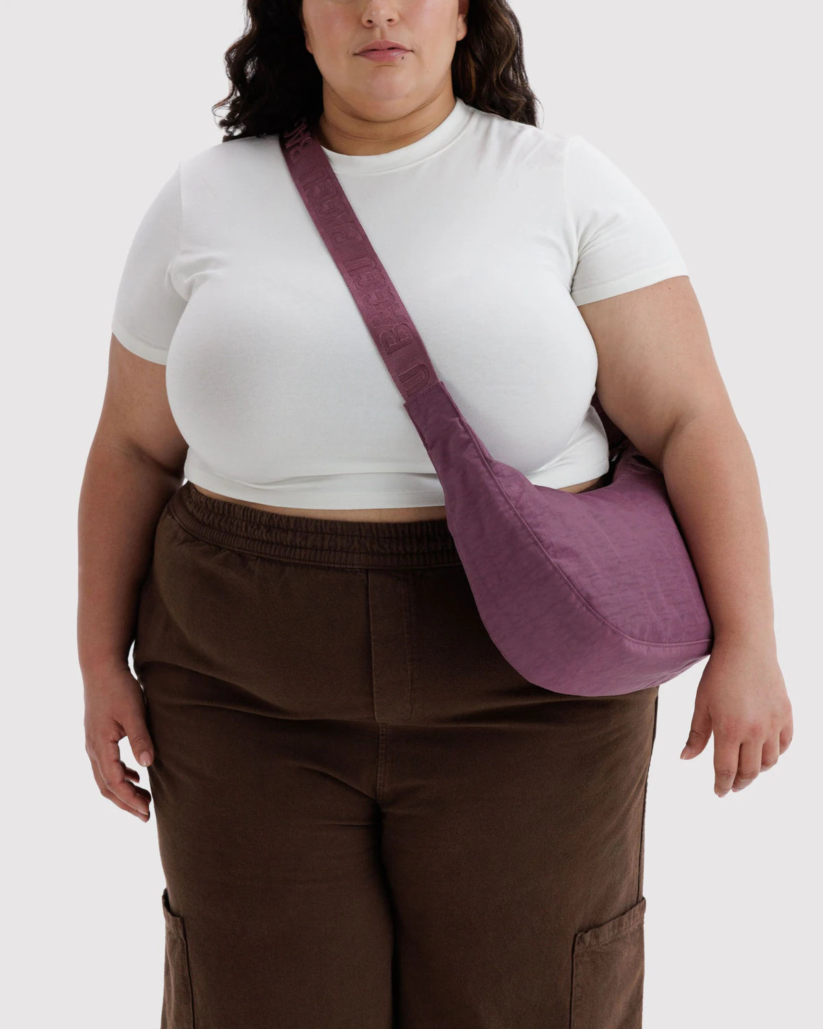 Medium Nylon Baggu Crescent Bag - Wild Plum