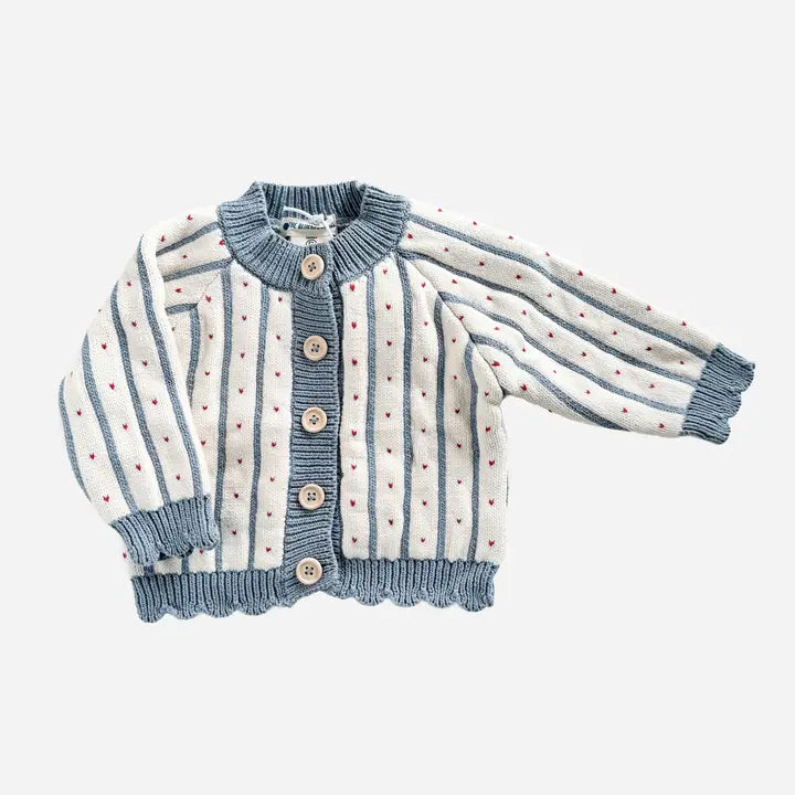 Cotton Stripe Heart Cardigan